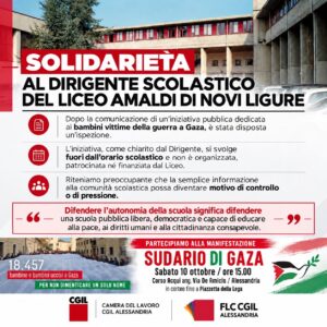 SOLIDARIETÀ AL DIRIGENTE SCOLASTICO DEL LICEO “EDOARDO AMALDI” DI NOVI LIGURE